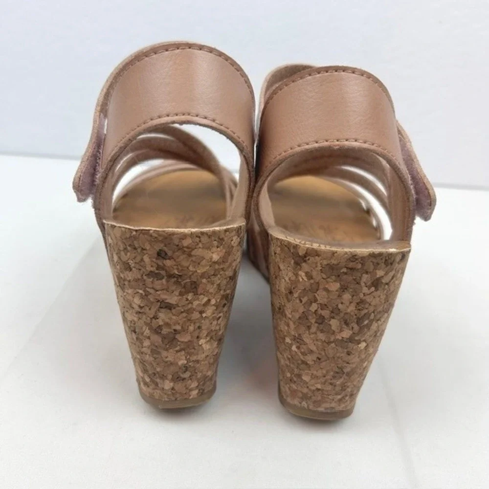 Blowfish Malibu Womens Tan Multi Strap Cork Wedge Sandals Ankle Strap Size 6.5